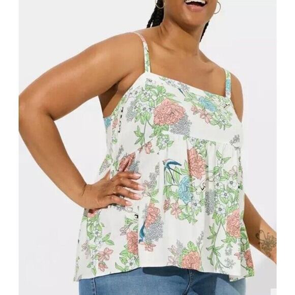 Torrid Babydoll Challis Square Neck Tank Floral Cloud Dancer Plus Sz 5X (28) NEW - Picture 1 of 13